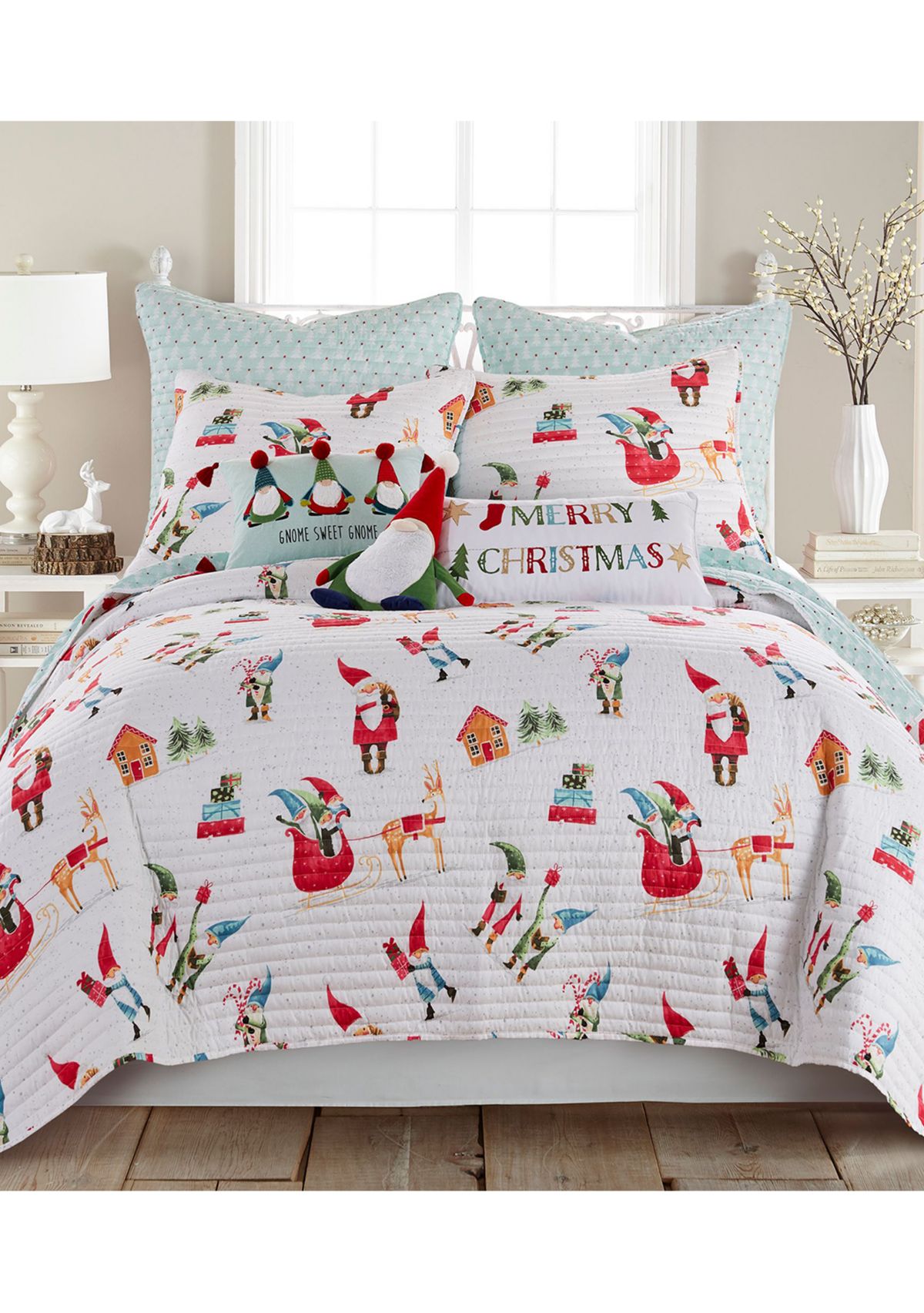 Gnome for the Holidays White King Quilt
