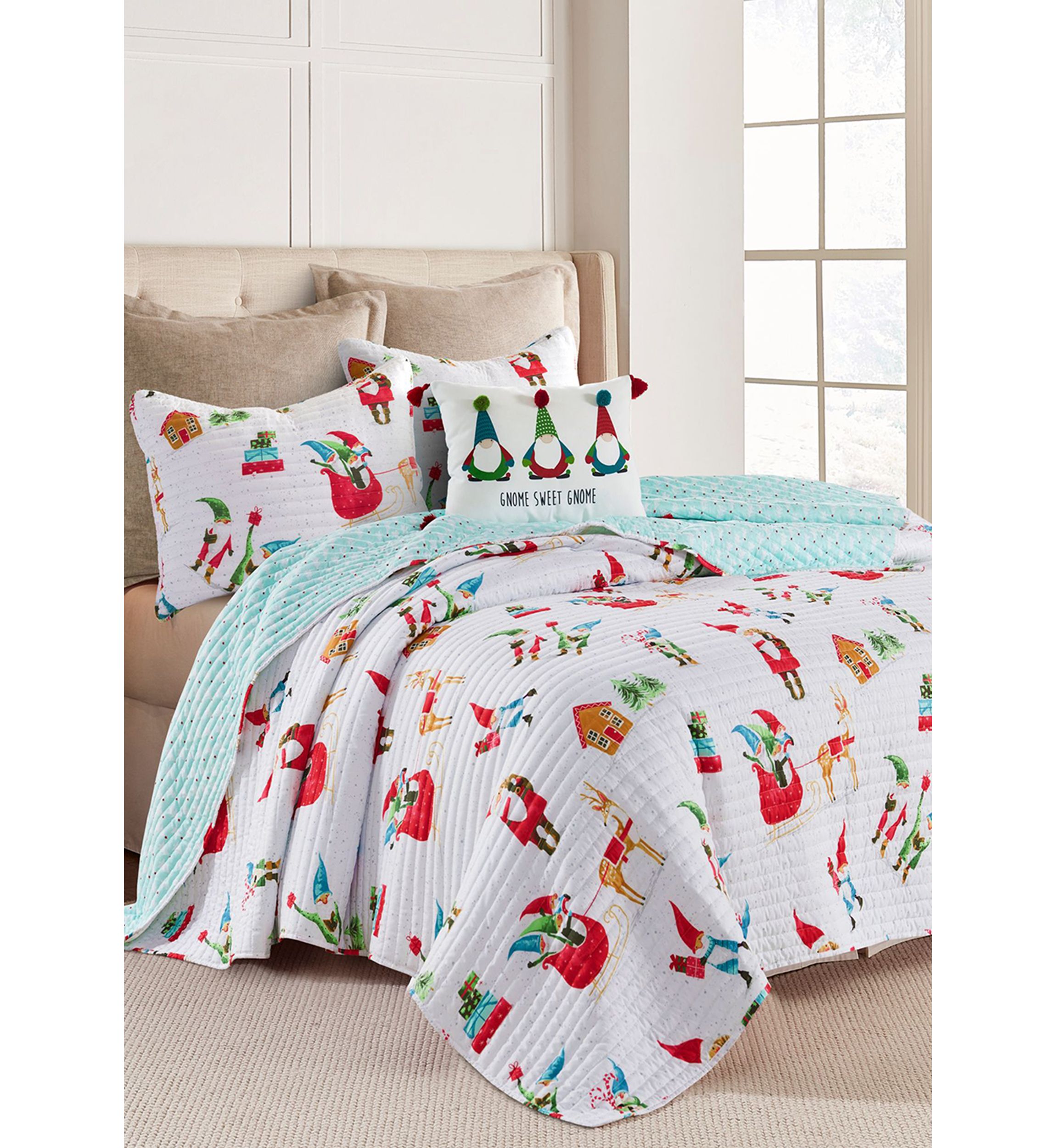 Gnome for the Holidays White King Quilt