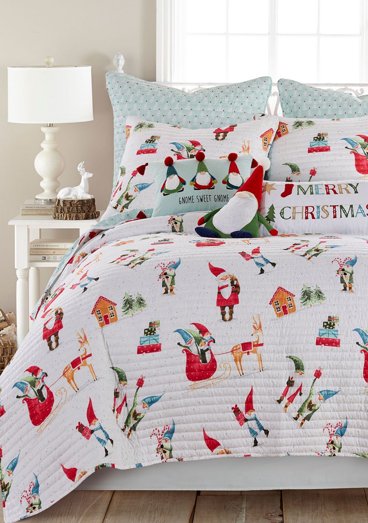 Gnome for the Holidays White Twin Quilt