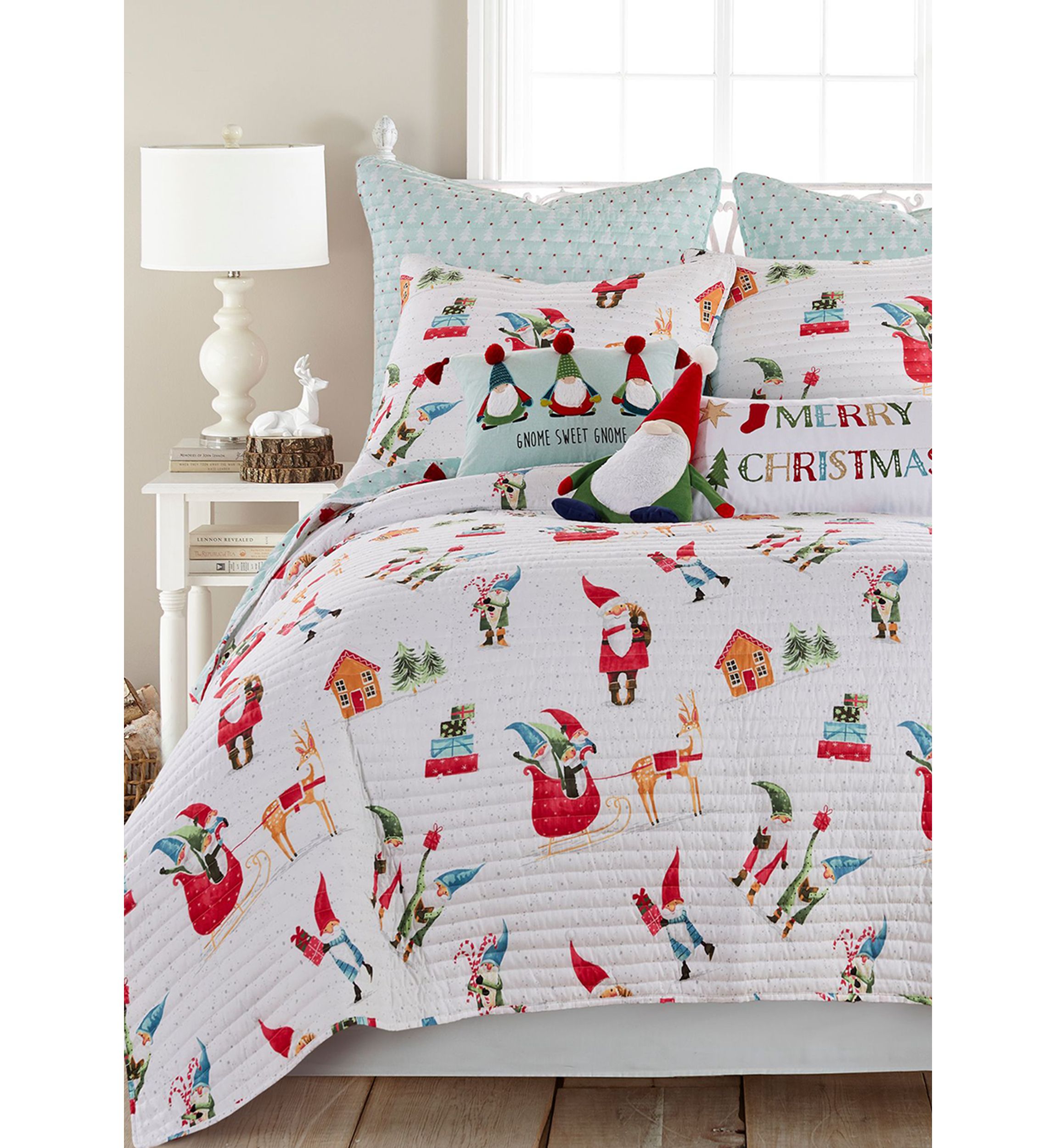 Gnome for the Holidays White Twin Quilt