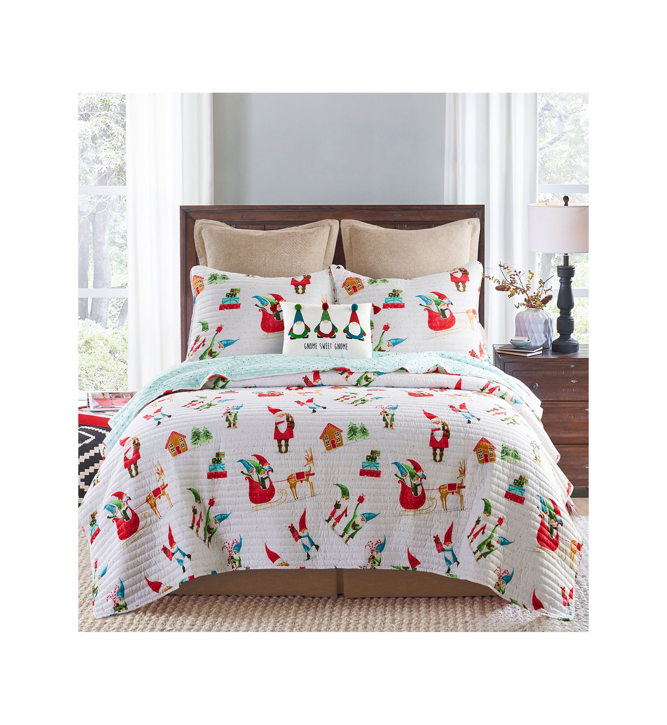 Gnome for the Holidays White Twin Quilt