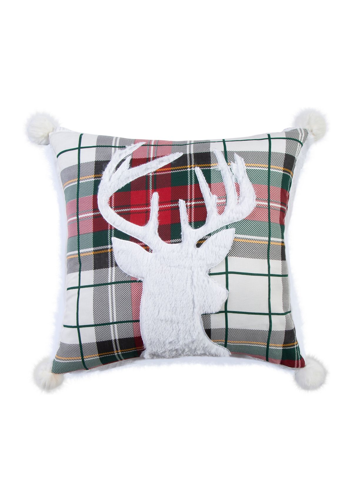 Spencer Plaid Deer Fur Pom Pillow