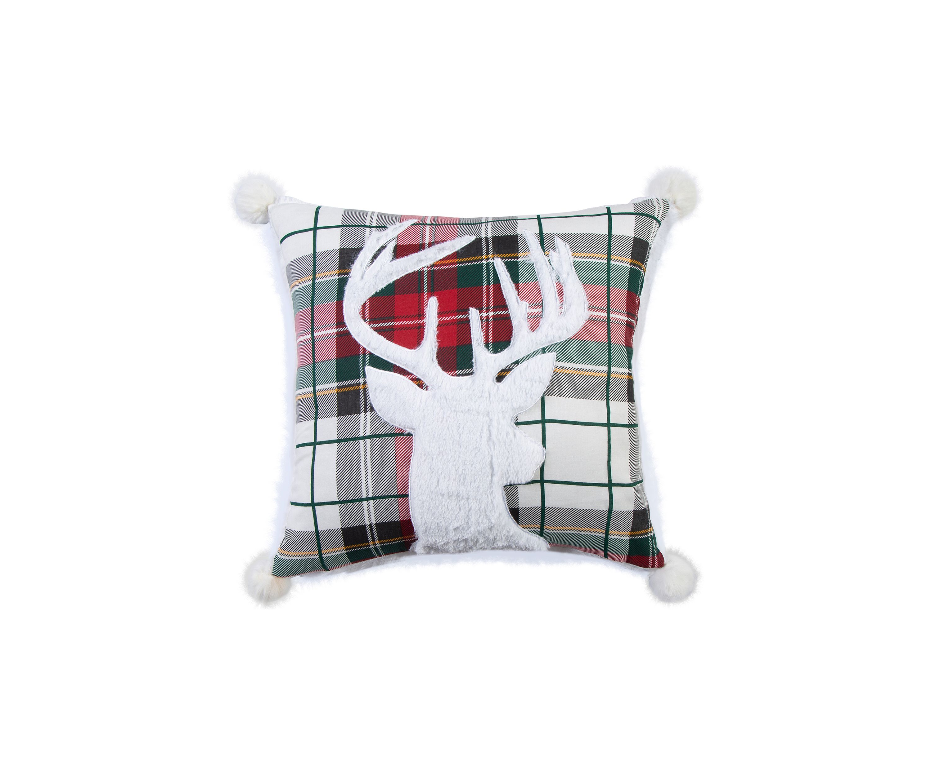 Spencer Plaid Deer Fur Pom Pillow