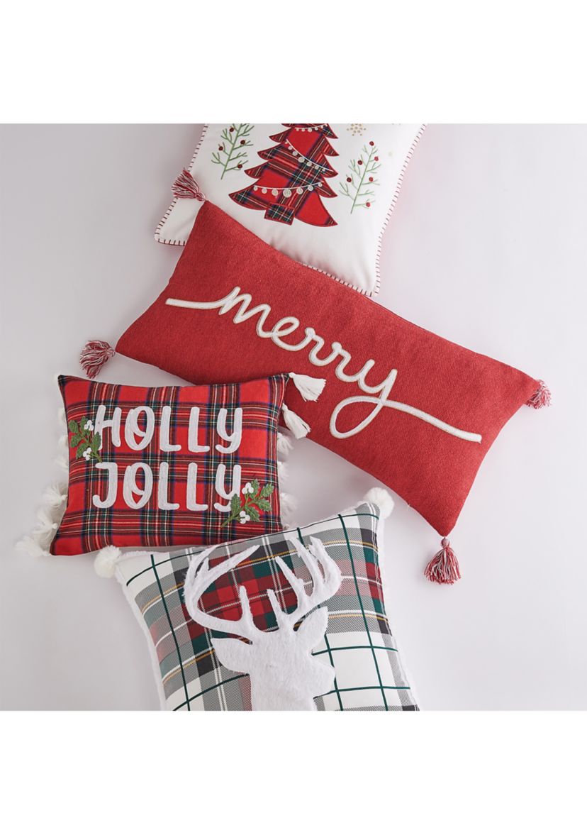 Spencer Plaid Deer Fur Pom Pillow