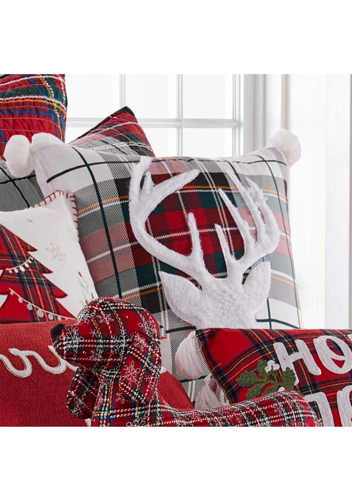 Spencer Plaid Deer Fur Pom Pillow