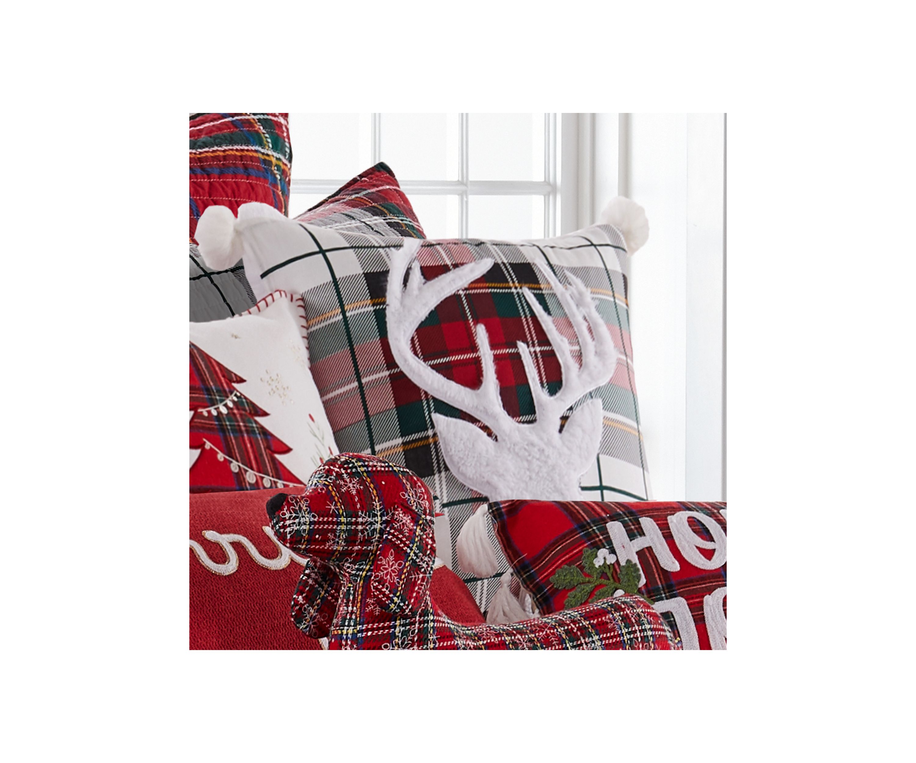 Spencer Plaid Deer Fur Pom Pillow