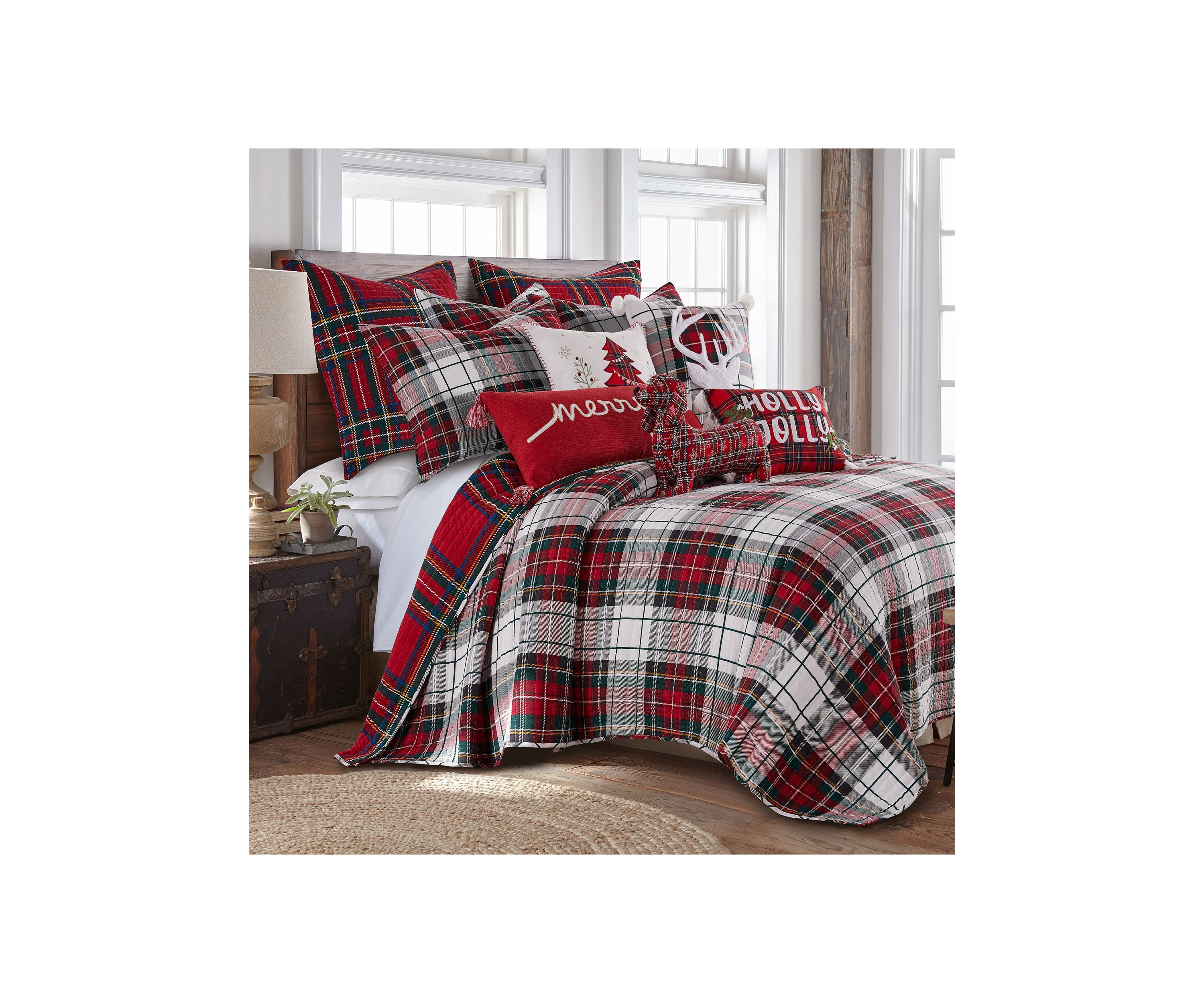 Spencer Plaid Deer Fur Pom Pillow