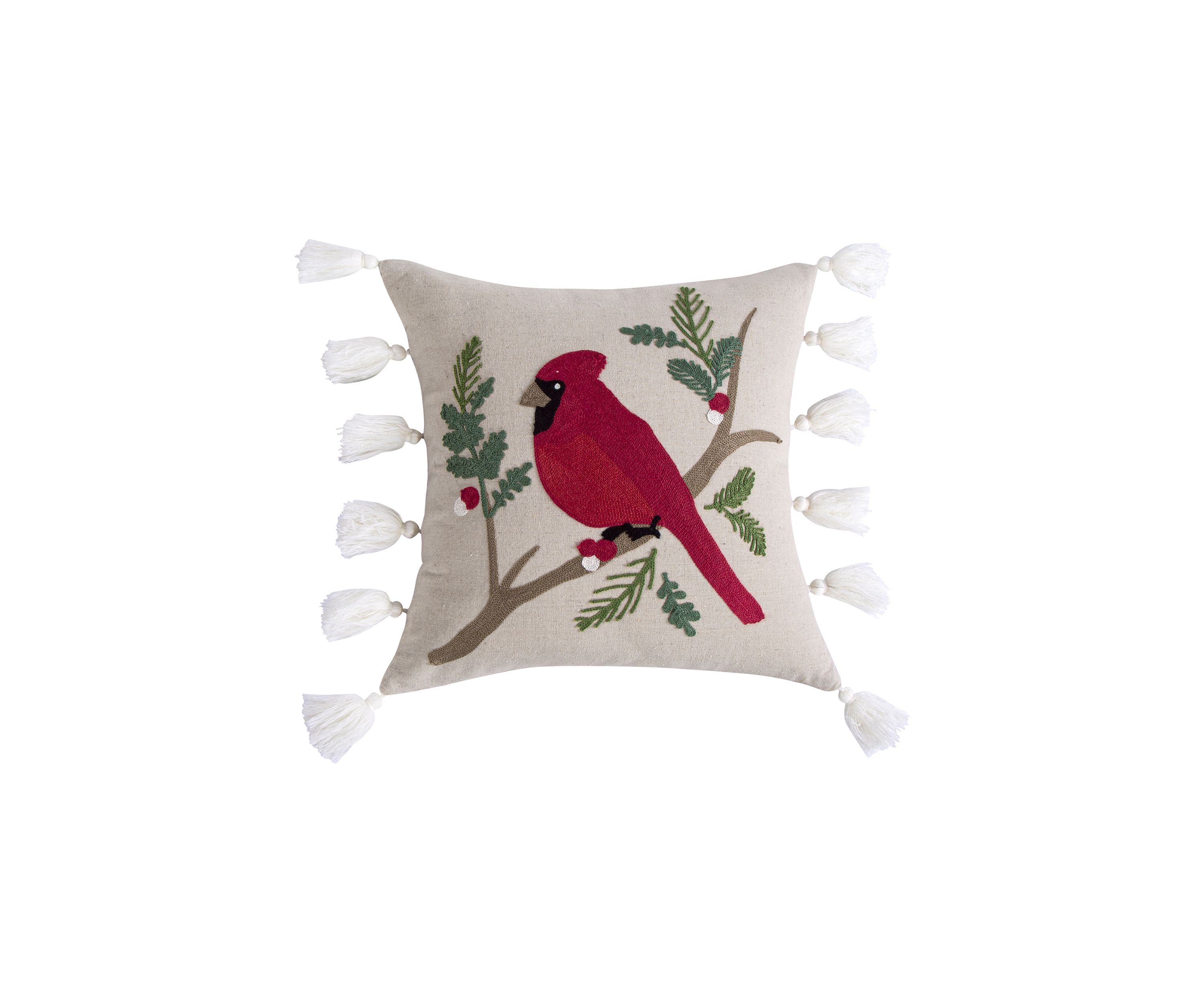 Joybirds Cardinal Embroidered Tassel Pillow