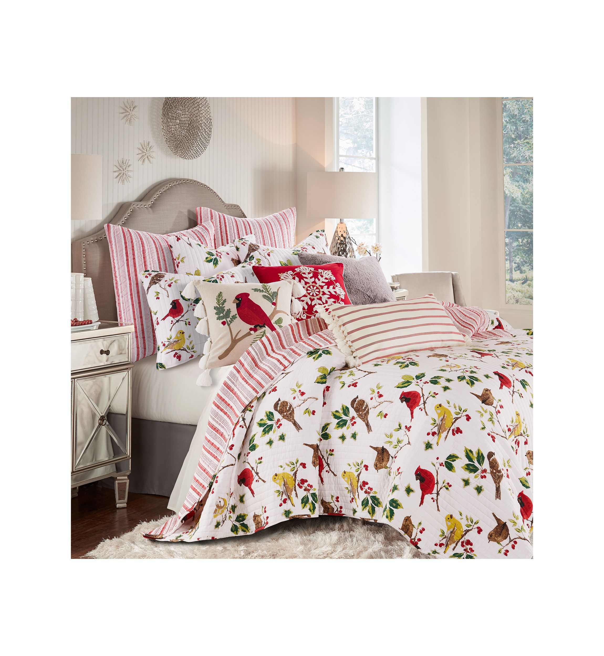 Joybirds Cardinal Embroidered Tassel Pillow