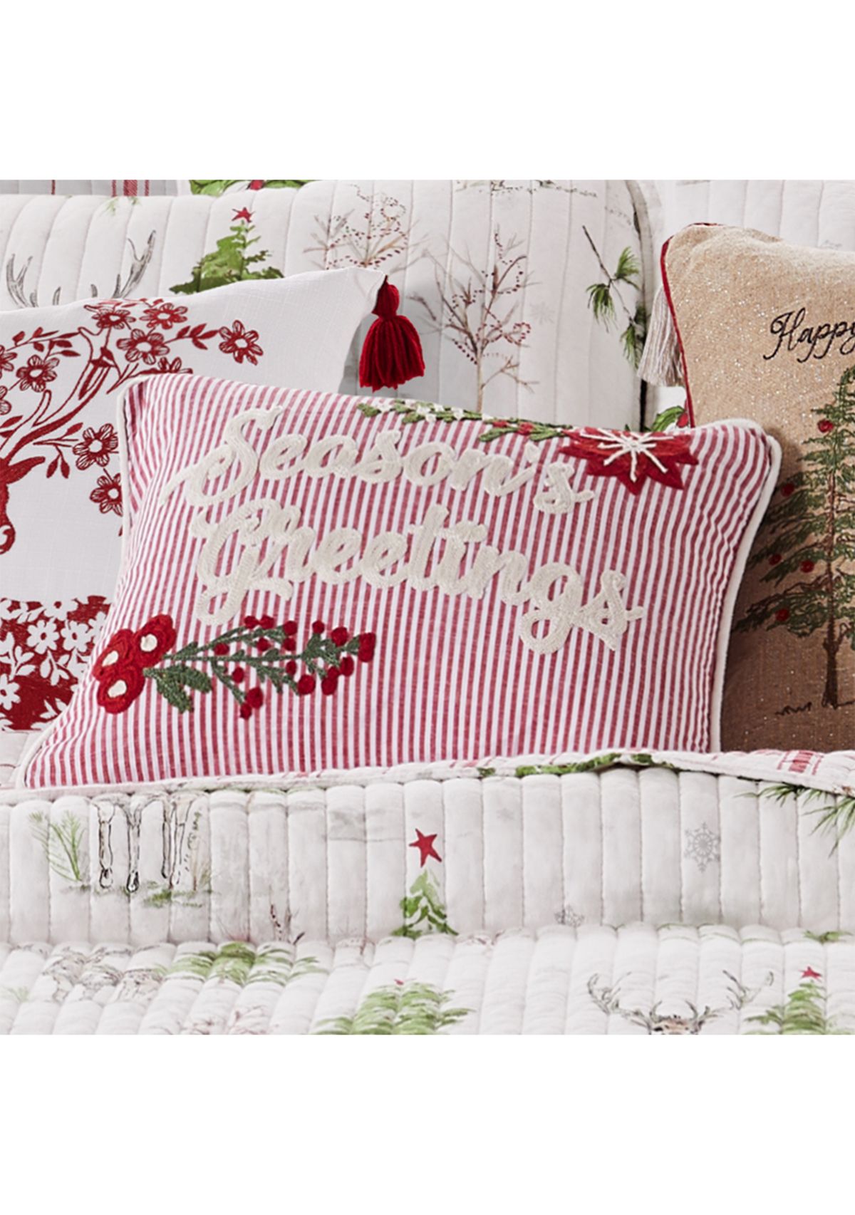 Sleigh Bells Seasons Greetings Fur Pillow