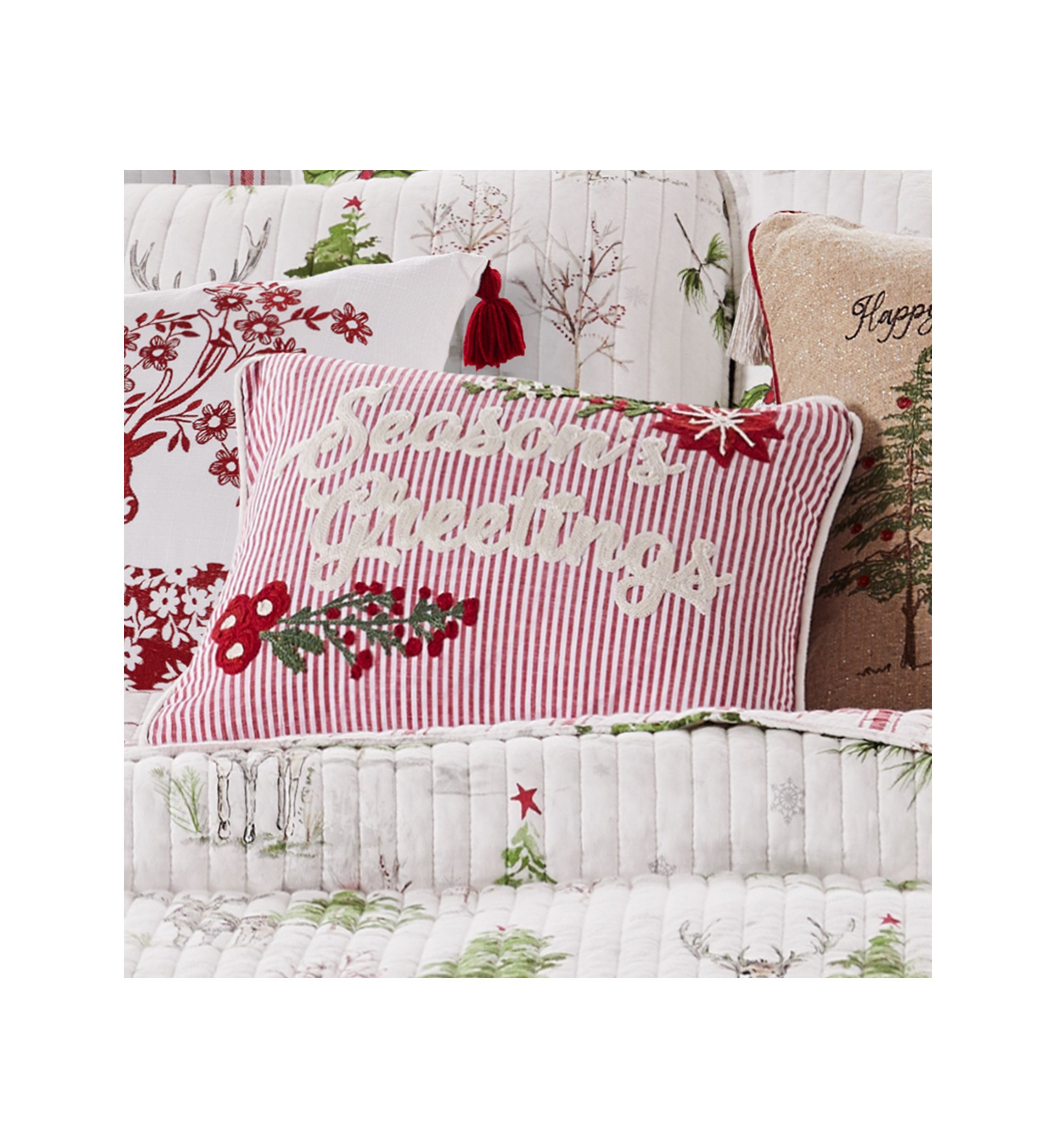 Sleigh Bells Seasons Greetings Fur Pillow