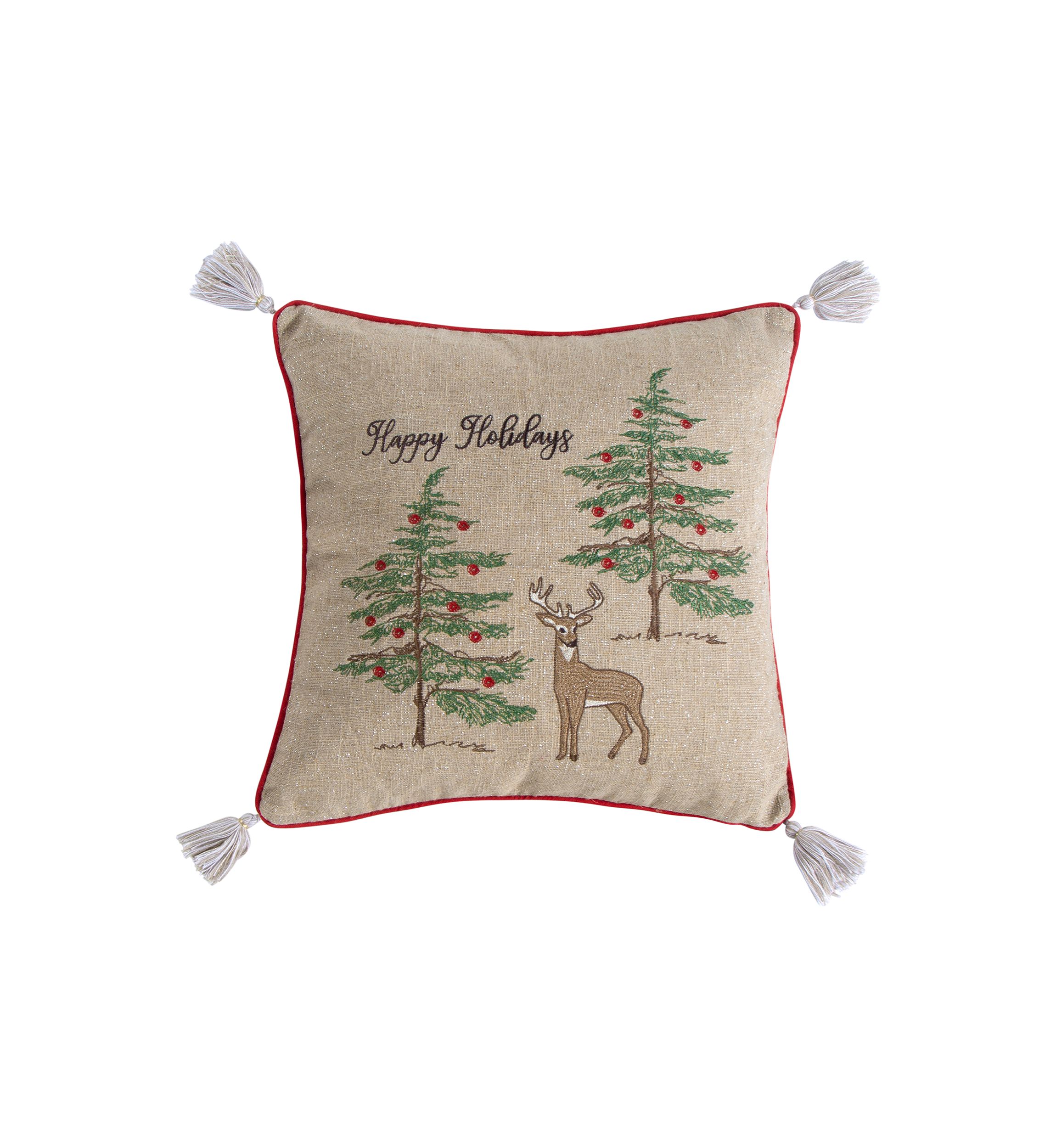 Sleigh Bells Happy Holidays Pillow