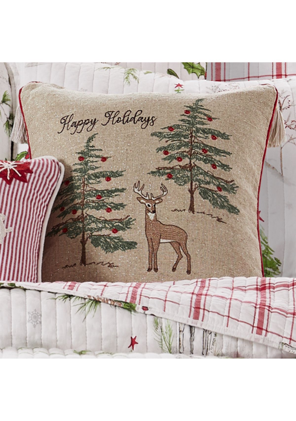 Sleigh Bells Happy Holidays Pillow