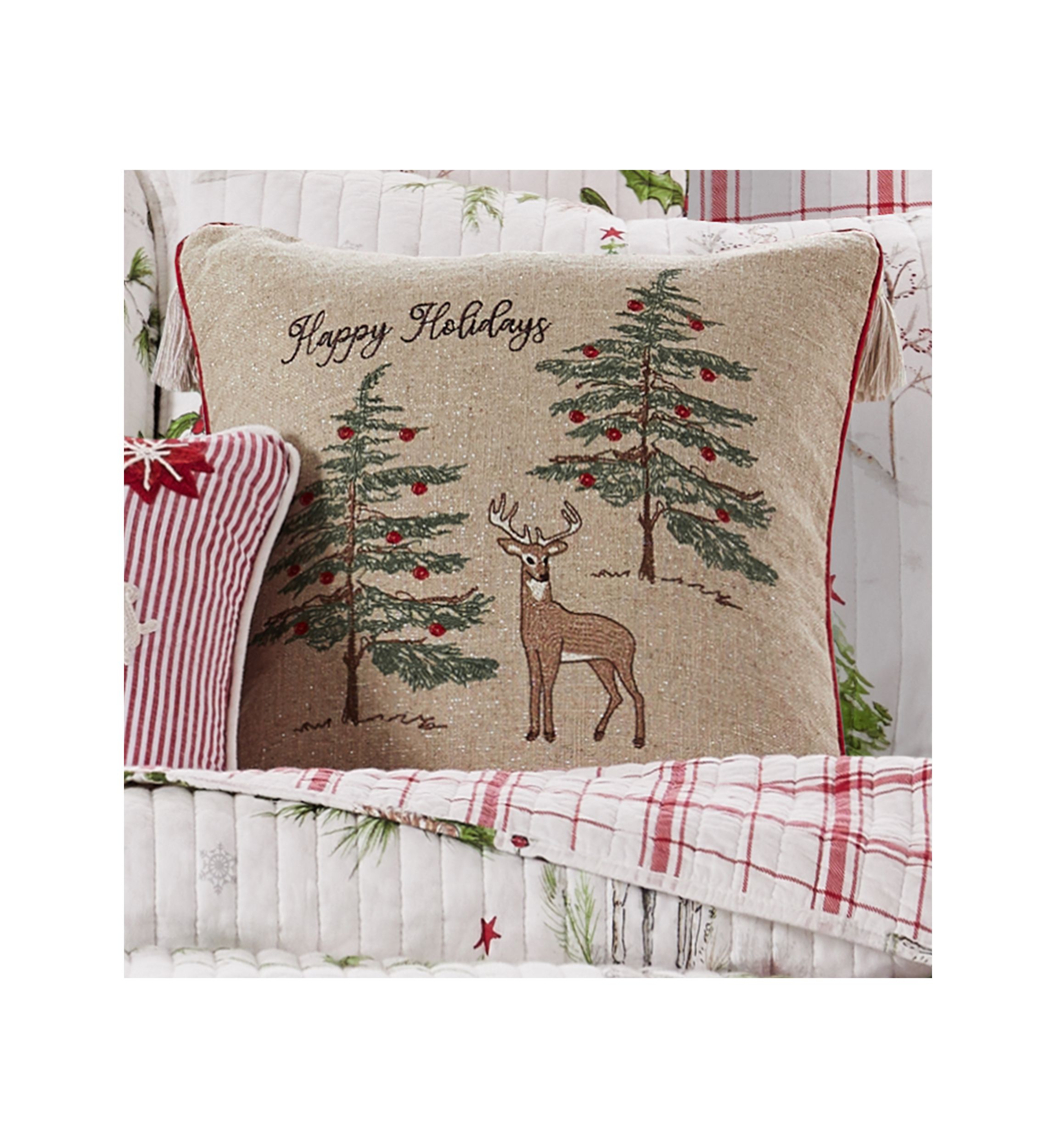 Sleigh Bells Happy Holidays Pillow