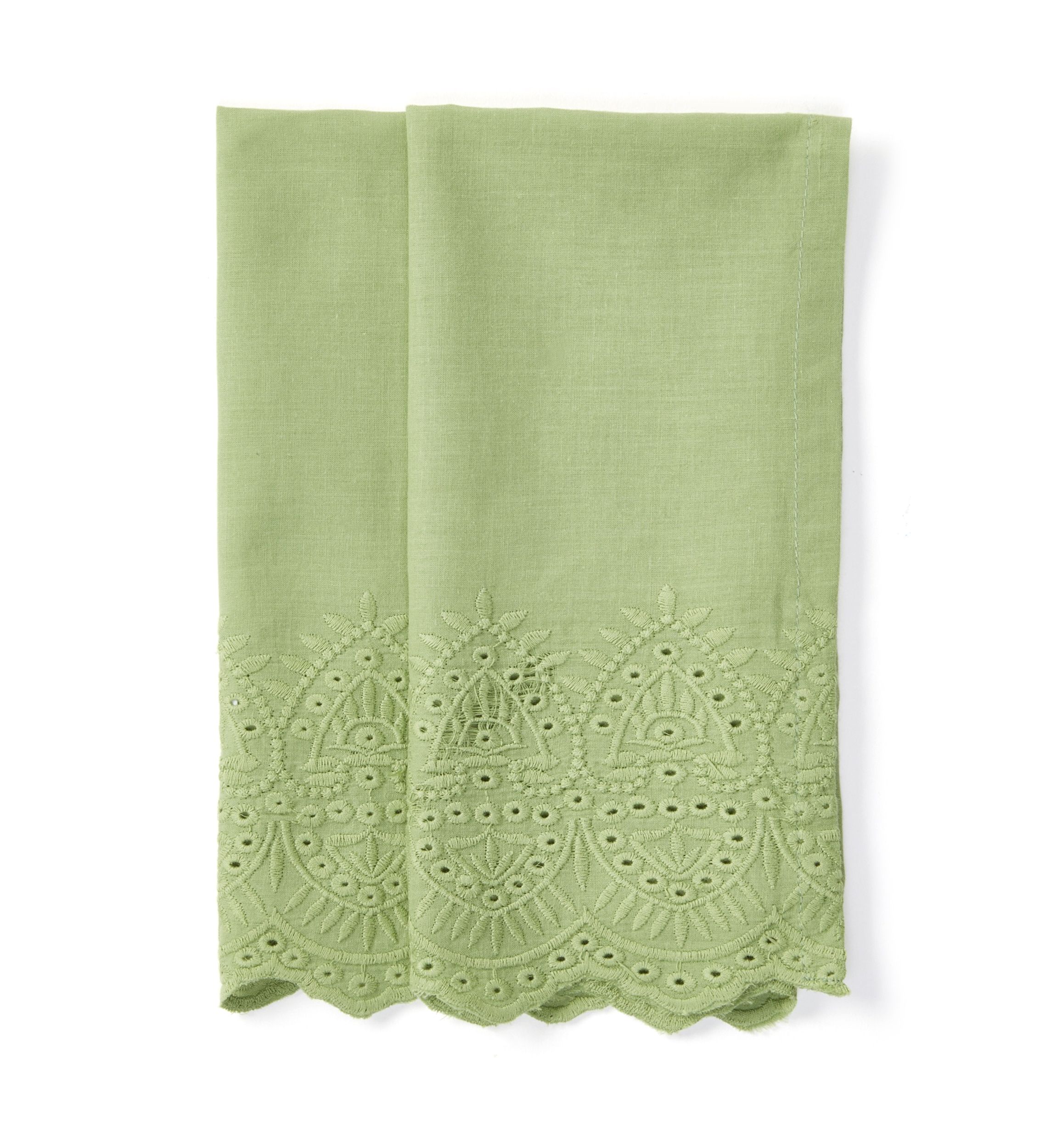 Set of 2 Green Eyelet Napkins