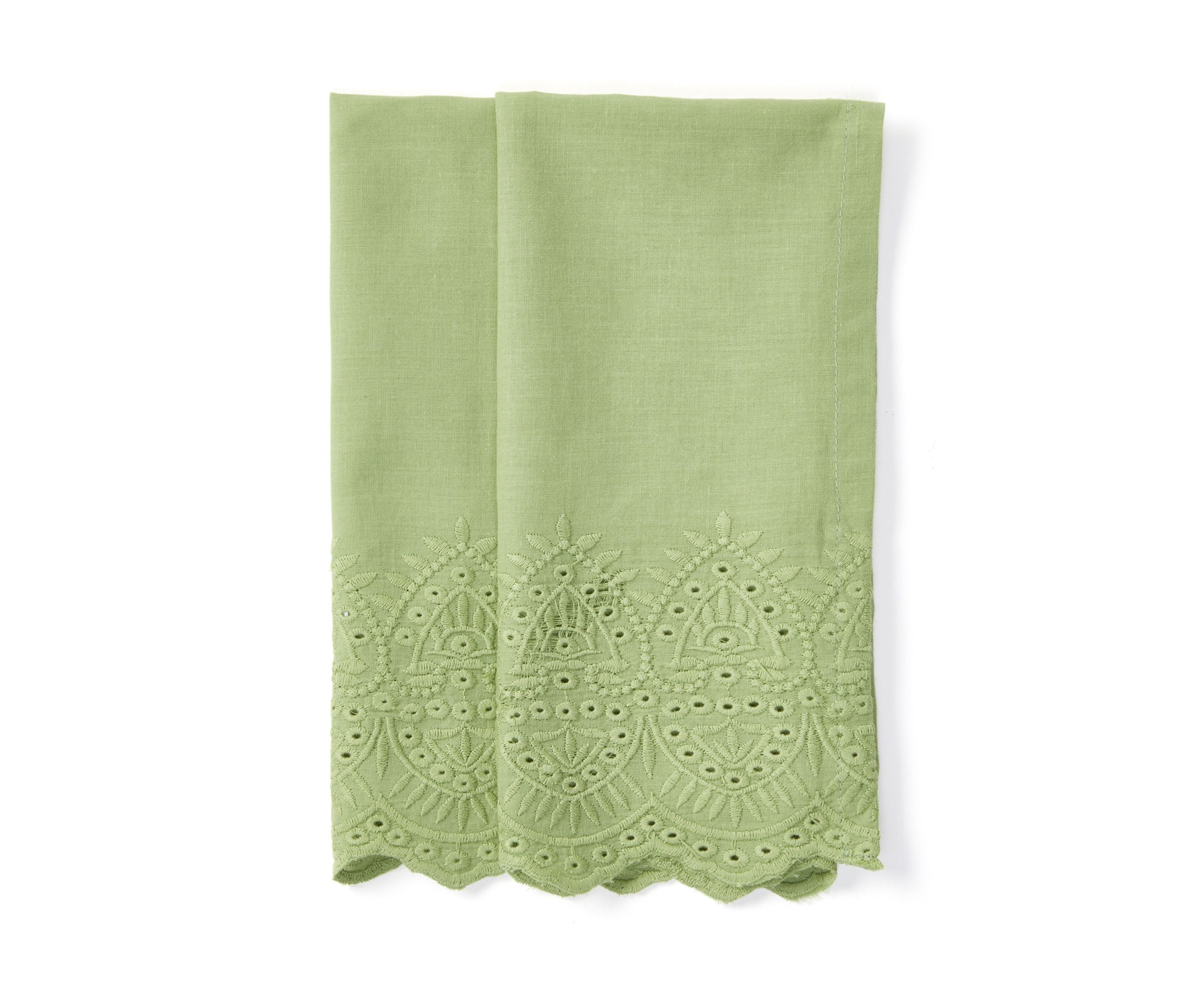 Set of 2 Green Eyelet Napkins