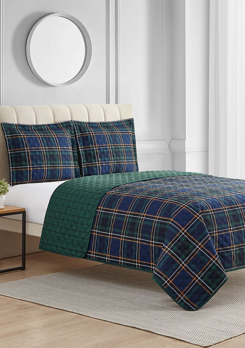 Stewart Plaid 3-Piece Reversible Quilt Set