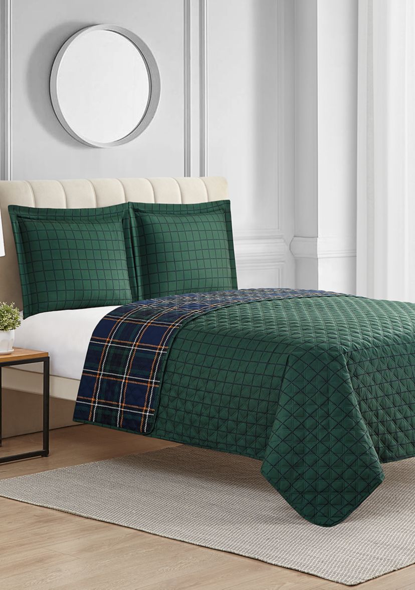 Stewart Plaid 3-Piece Reversible Quilt Set