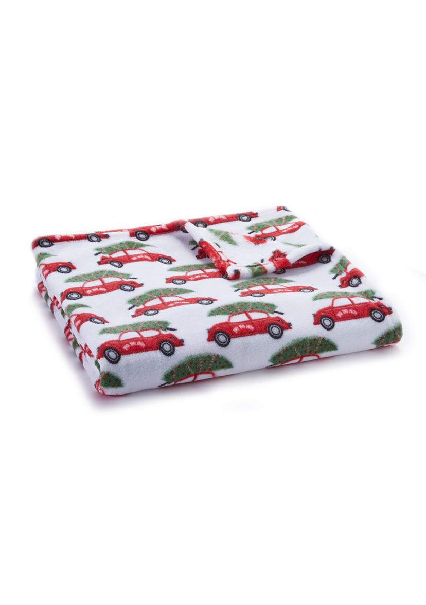 Car and Christmas Tree Plush Throw Blanket