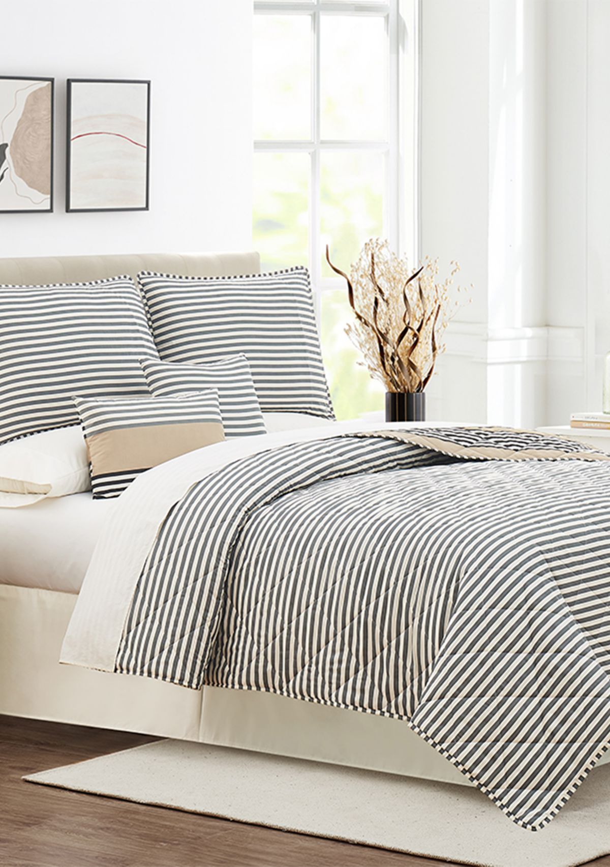 Tan Wide Stripe 6-Piece Quilt Set