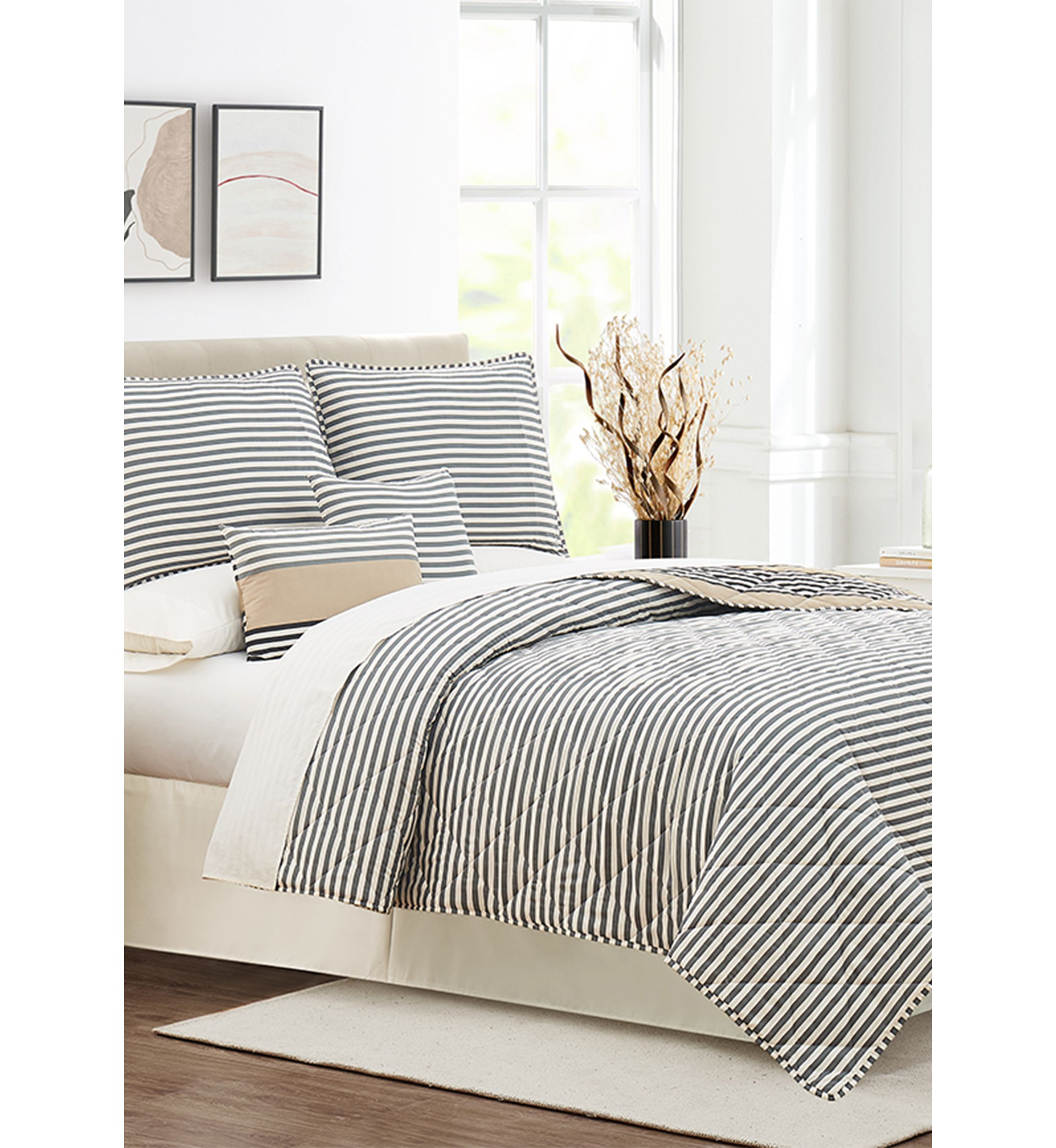 Tan Wide Stripe 6-Piece Quilt Set