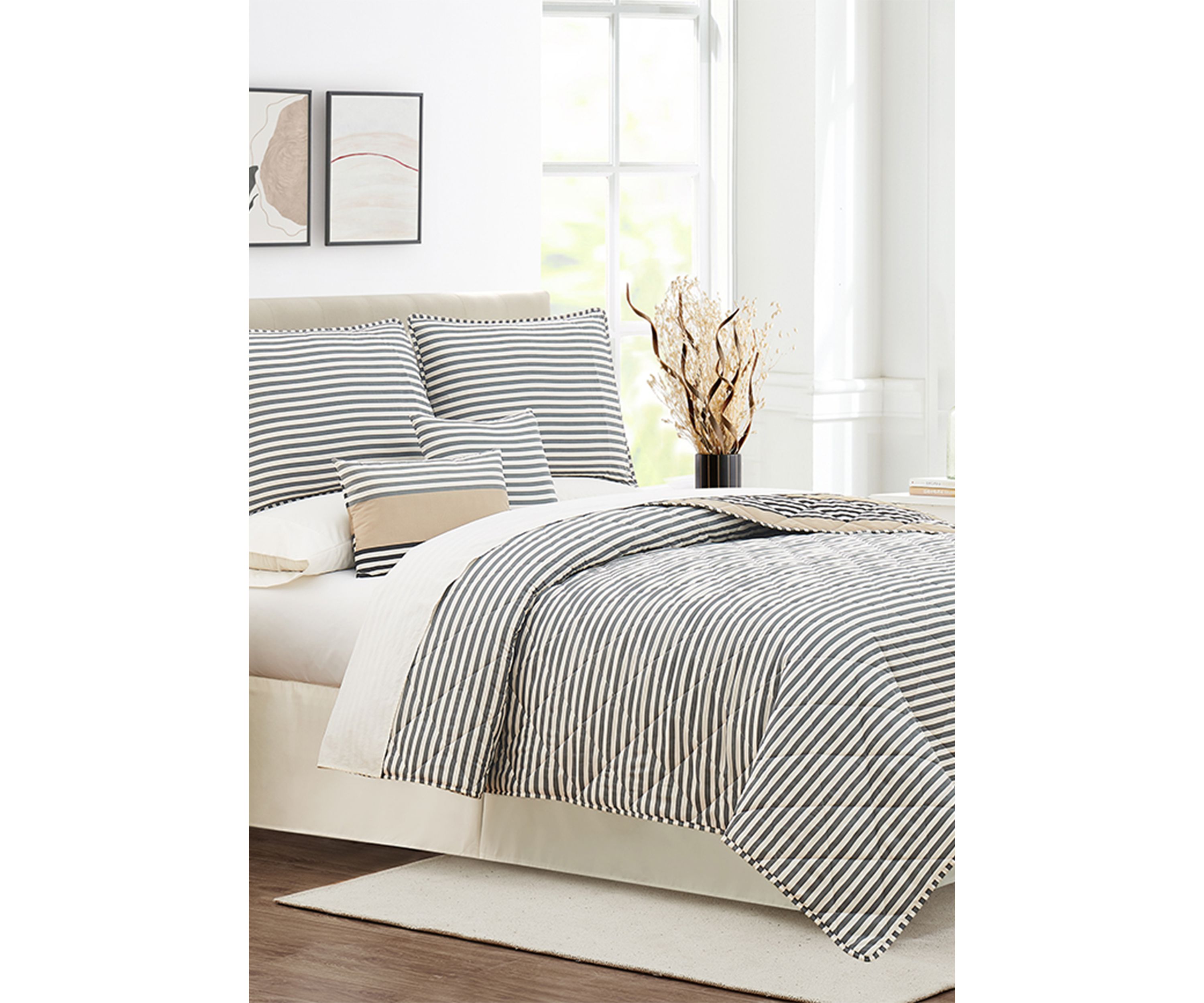 Tan Wide Stripe 6-Piece Quilt Set
