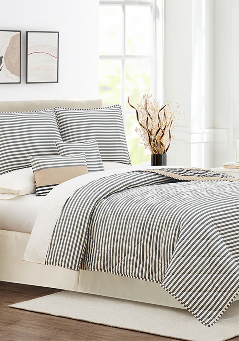 Tan Wide Stripe 6-Piece Quilt Set