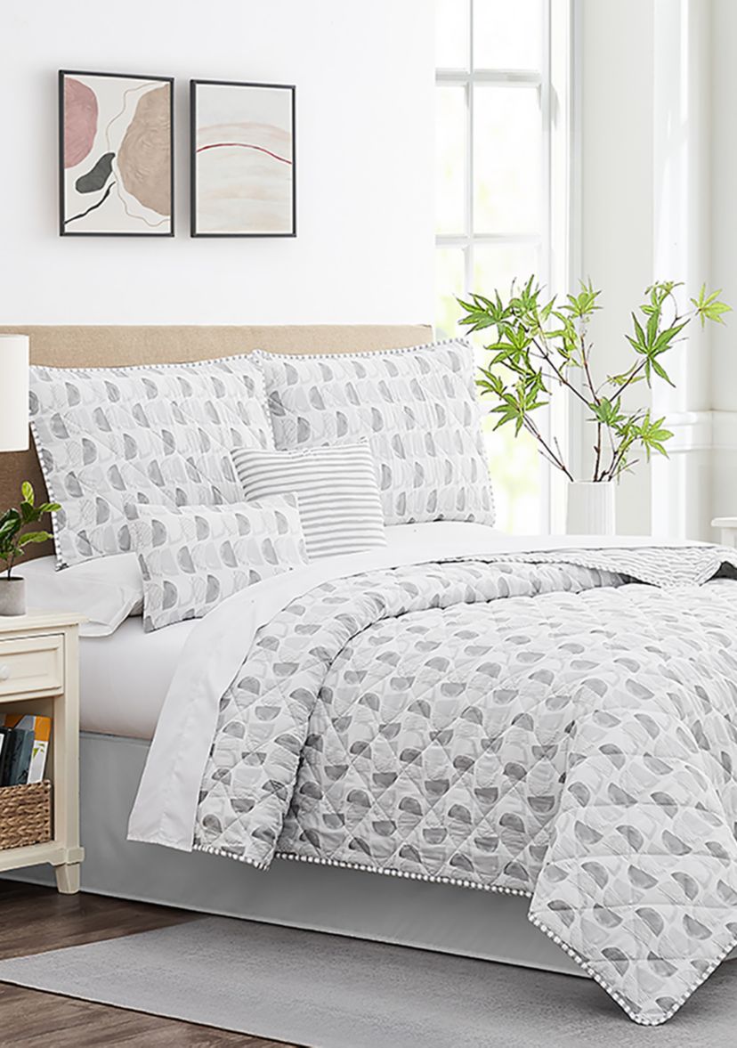 Gray Watercolor Half Circle Quilt Set