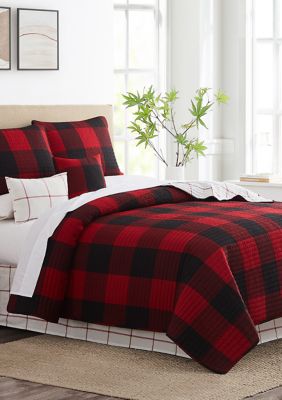 Harper Lane Buffalo Plaid 4-Piece Flannel Sheet Set, Red, Queen, Cotton