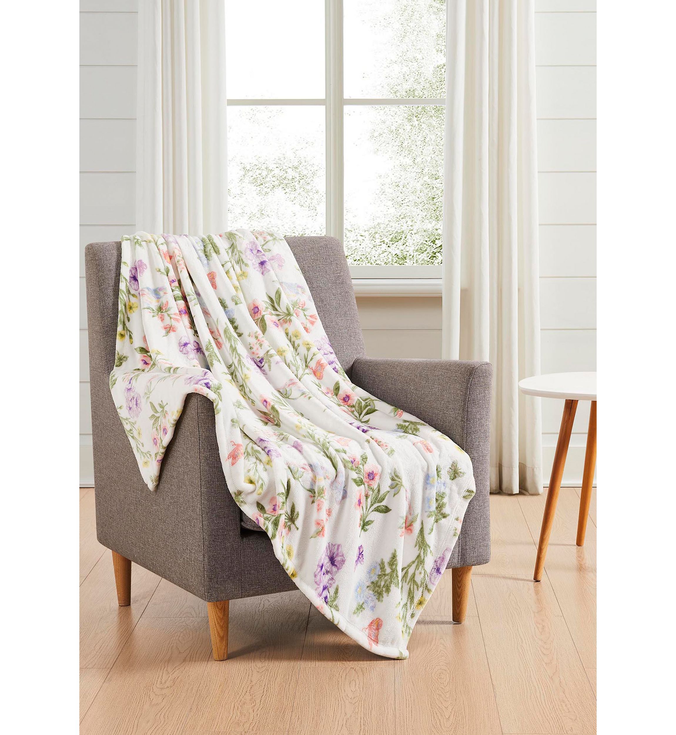 Wildflower Printed Plush Throw Blanket
