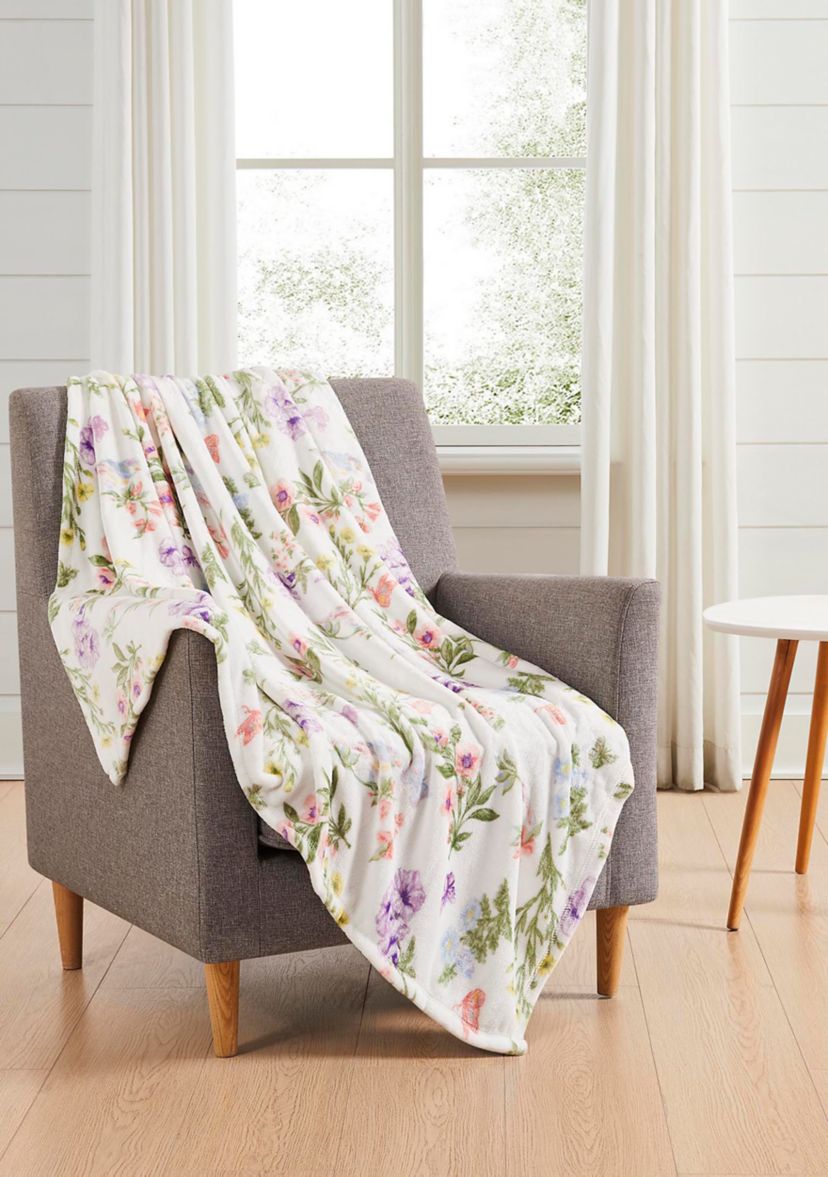 Wildflower Printed Plush Throw Blanket