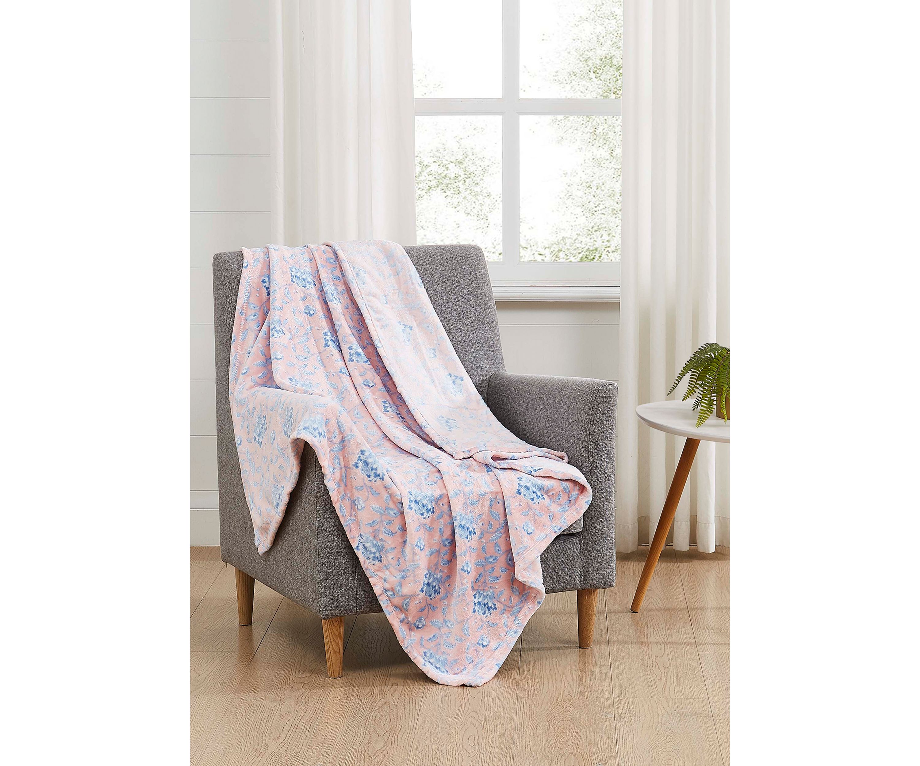 Floral Printed Plush Throw Blanket