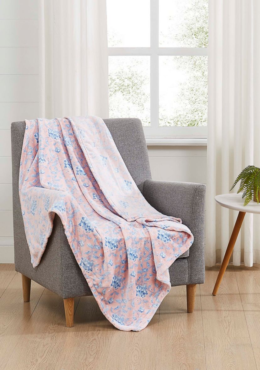 Floral Printed Plush Throw Blanket