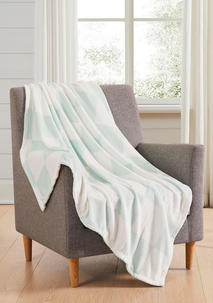 Green Printed Plush Throw Blanket