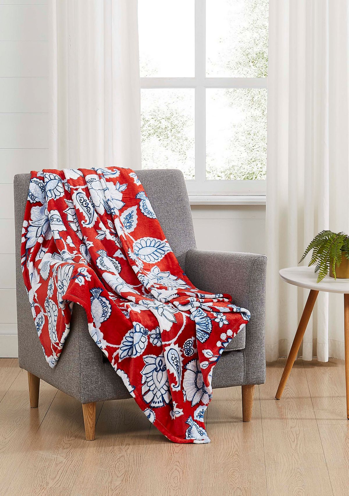 Jacquard Floral Printed Plush Throw Blanket
