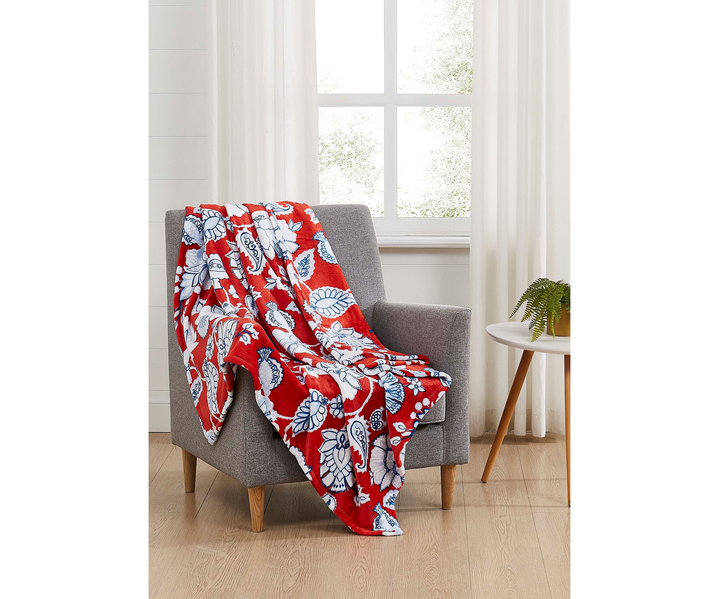 Jacquard Floral Printed Plush Throw Blanket