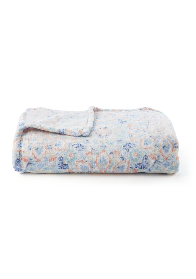 Multi Medallion Printed Plush Throw Blanket