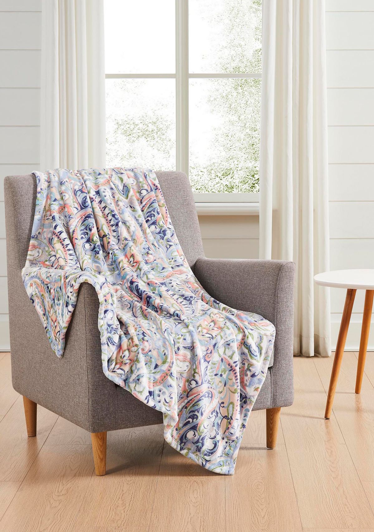 Multi Paisley Printed Plush Throw Blanket