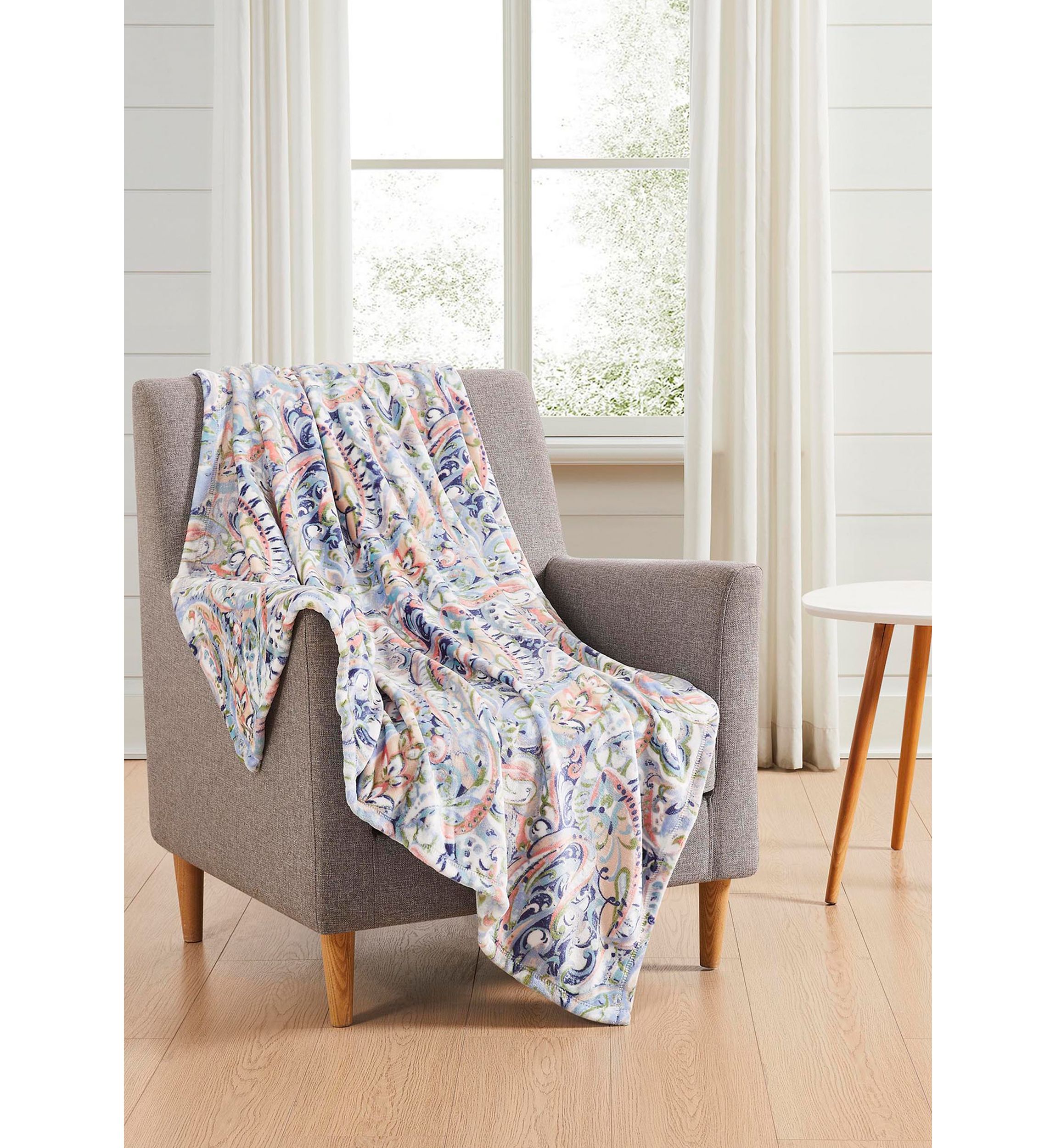 Multi Paisley Printed Plush Throw Blanket