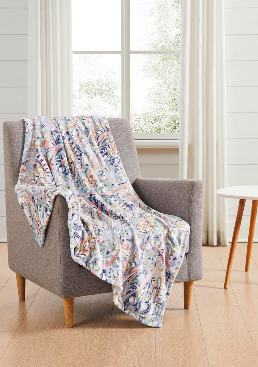 Multi Paisley Printed Plush Throw Blanket