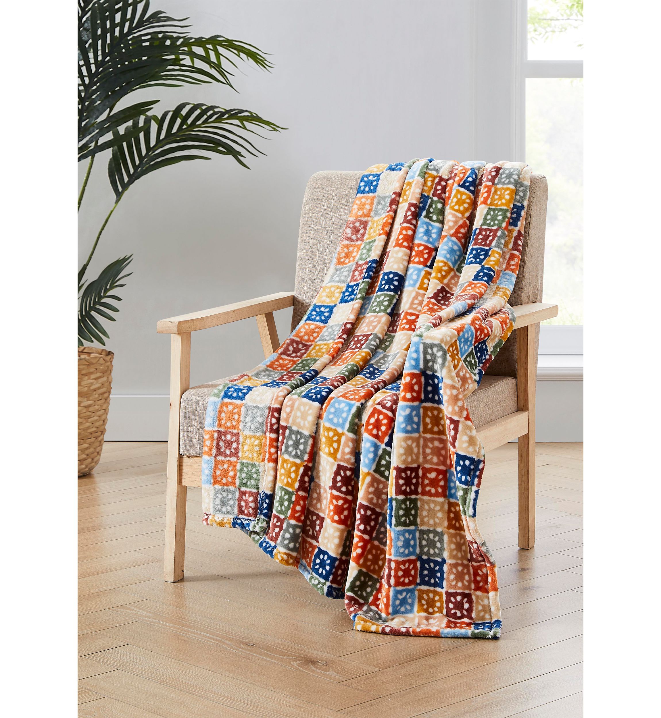 Multicolor Tile Plush Throw Blanket