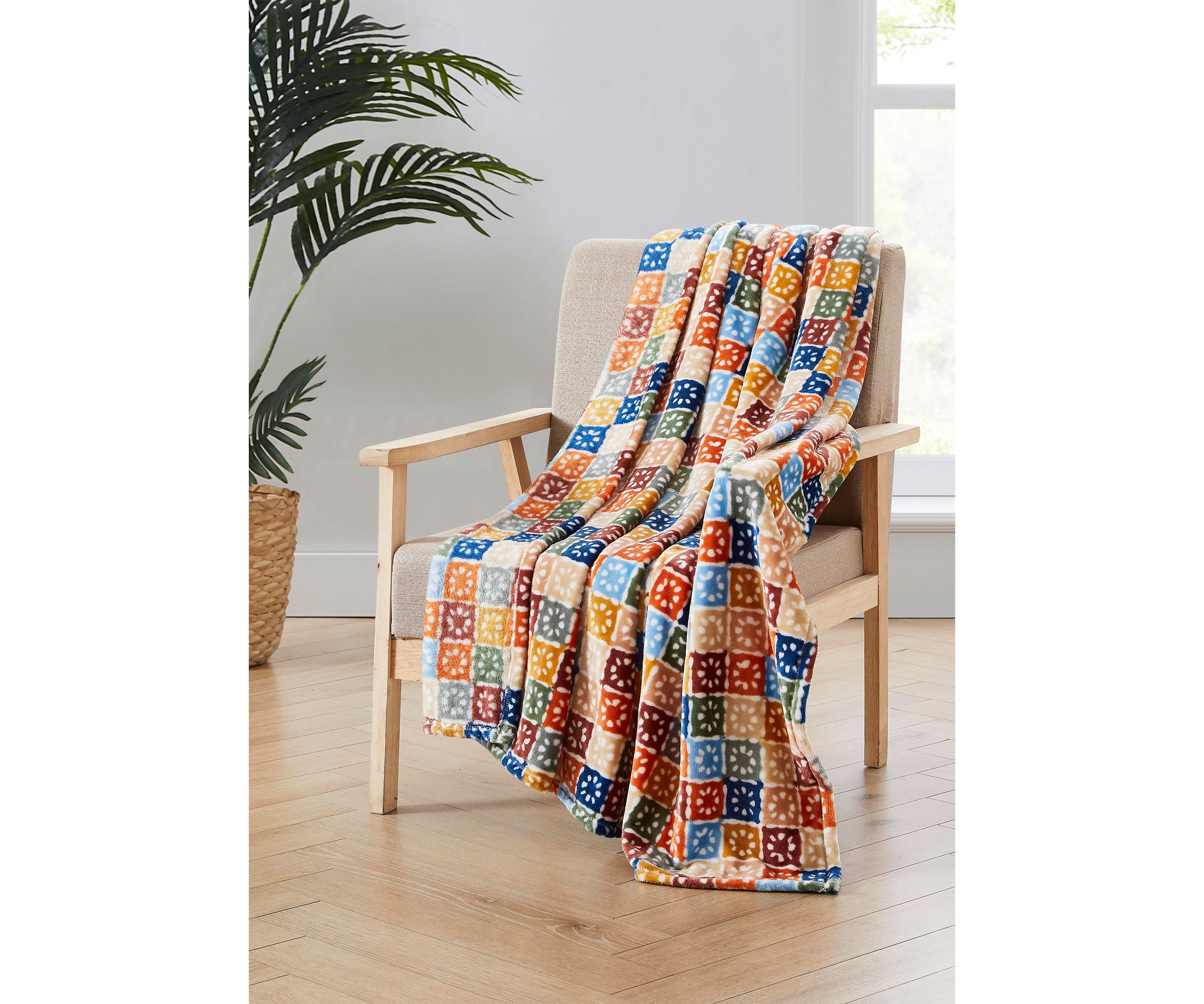 Multicolor Tile Plush Throw Blanket