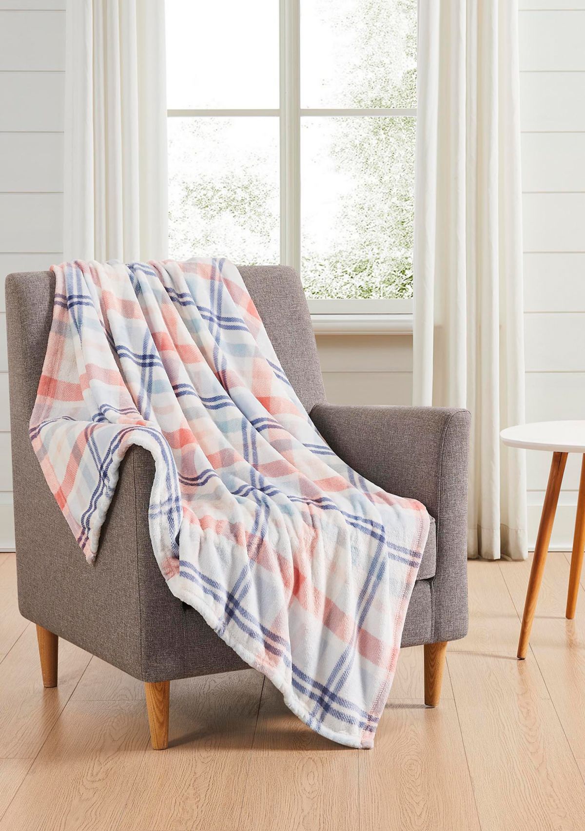 Pink Multi Plaid Printed Plush Throw Blanket
