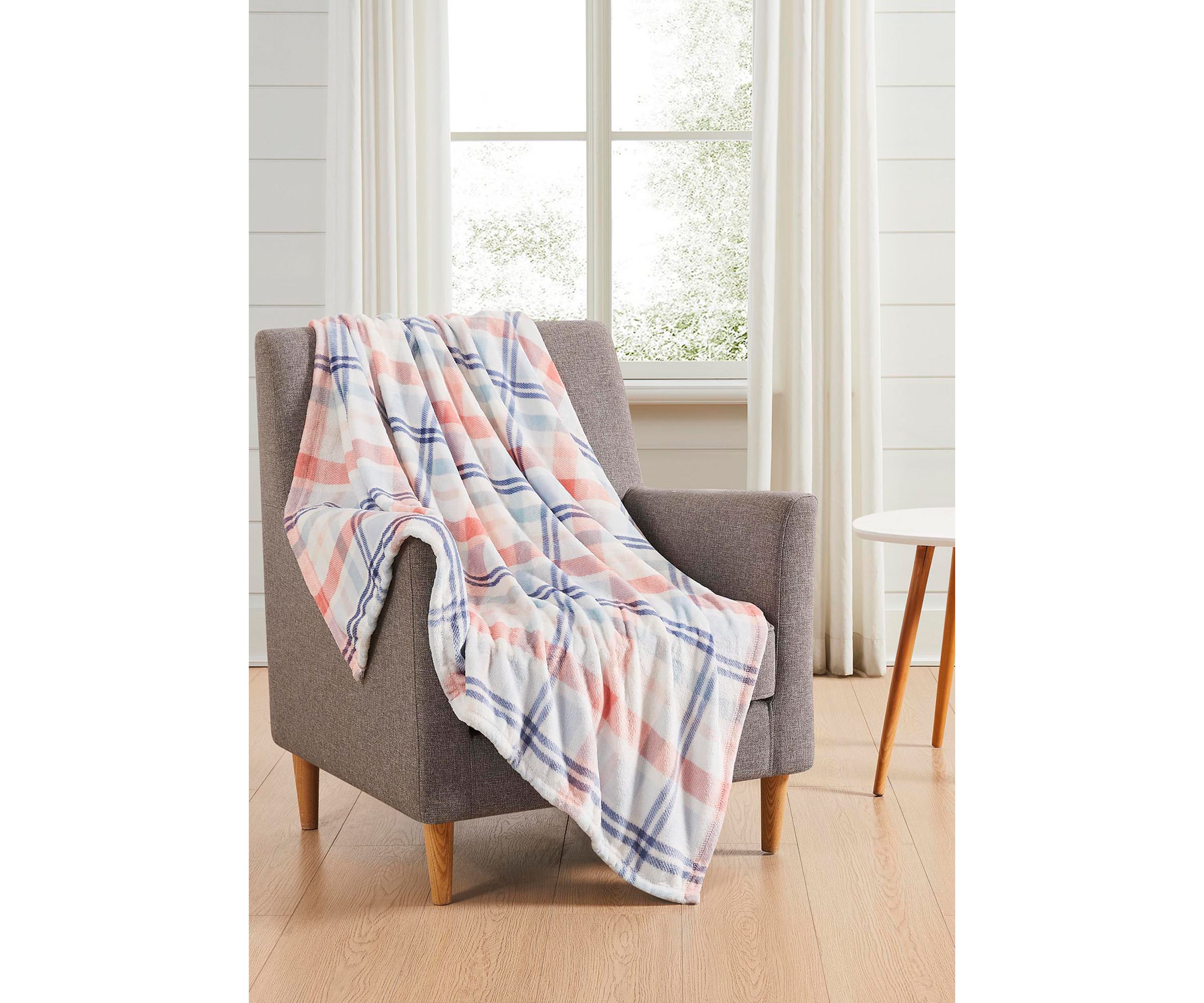 Pink Multi Plaid Printed Plush Throw Blanket