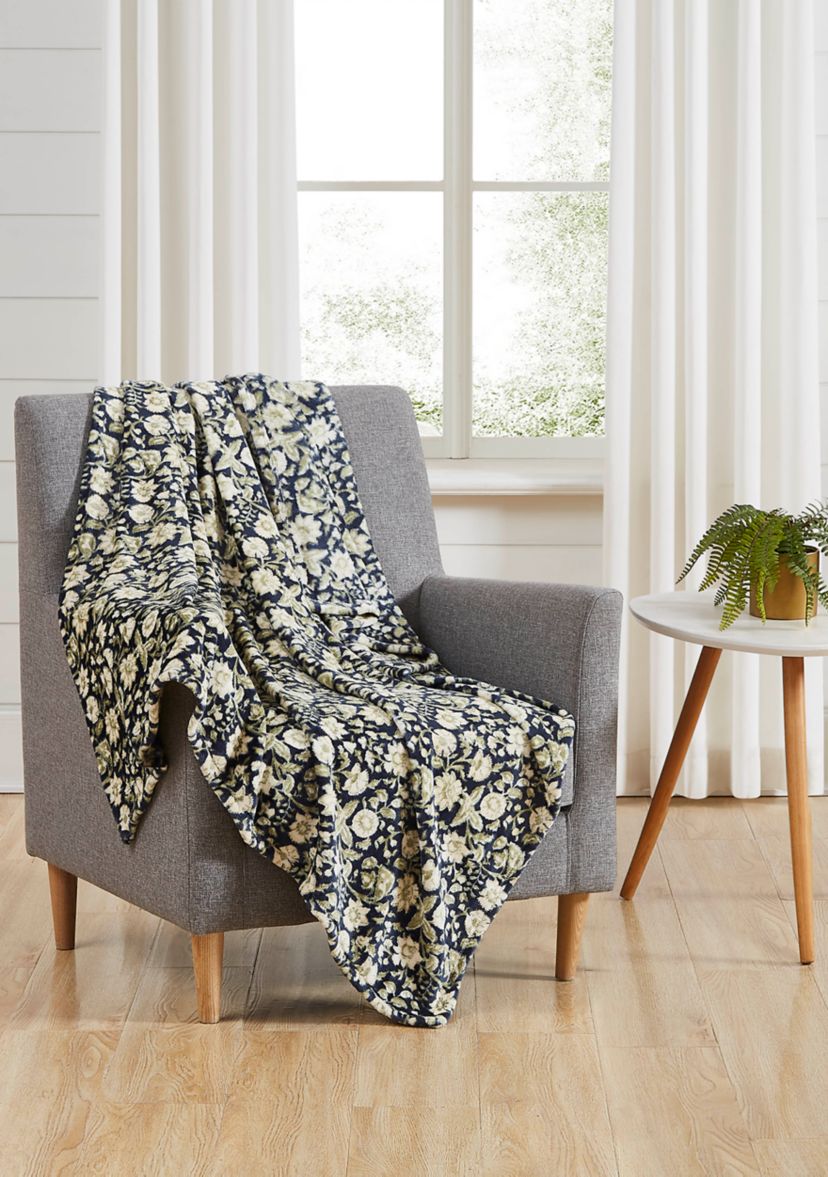 Floral Print Plush Throw Blanket
