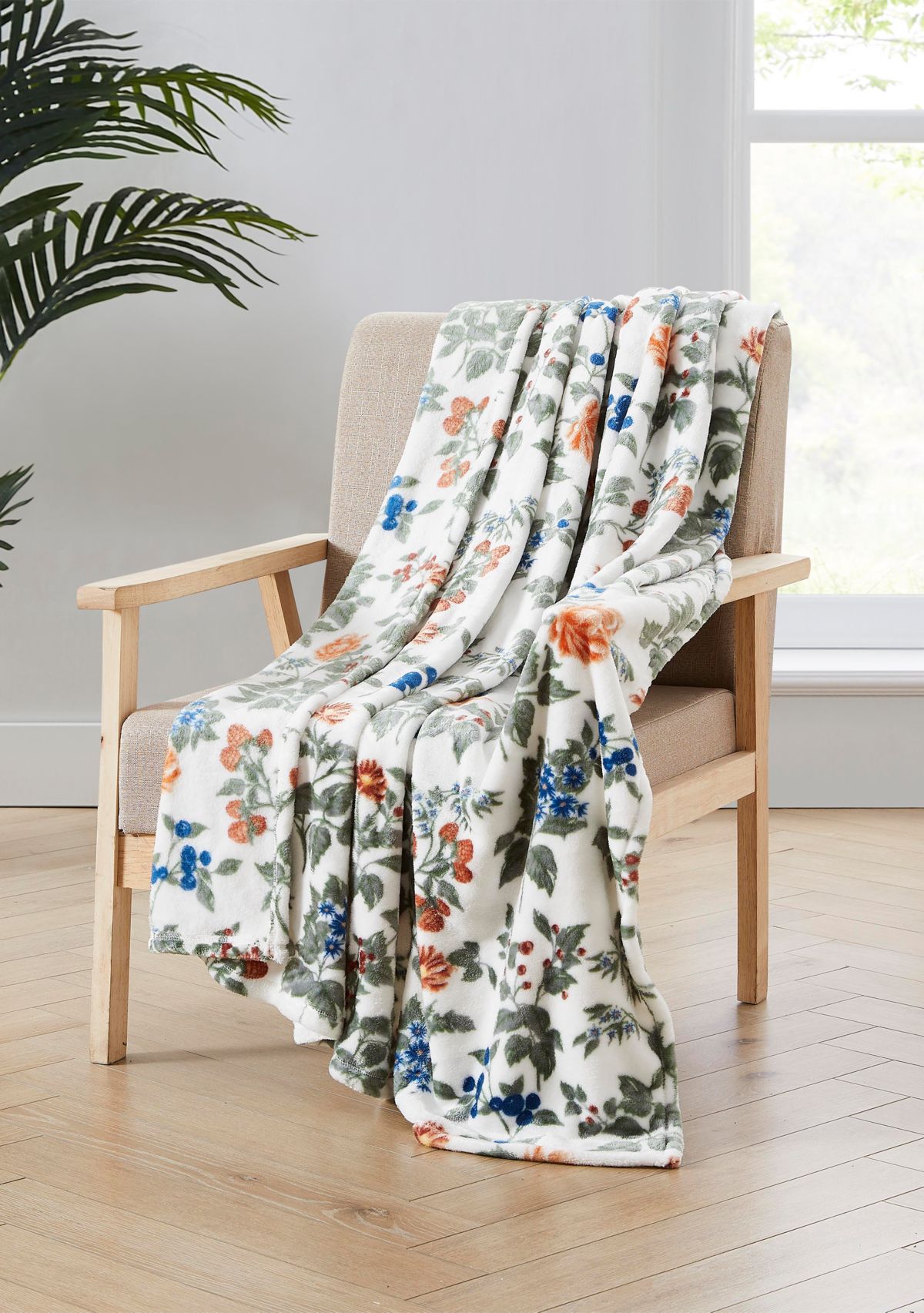 White Multicolored Plush Throw Blanket