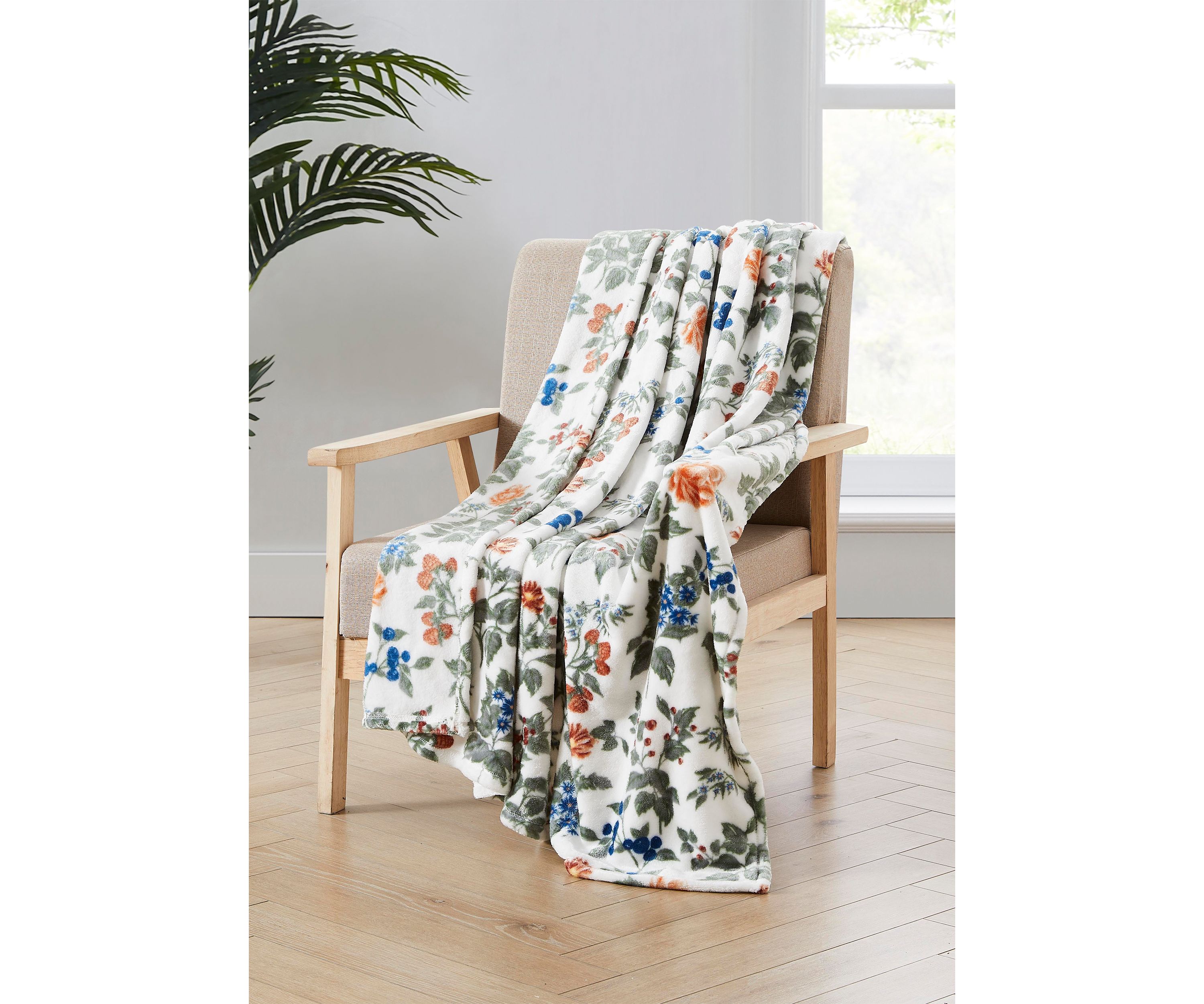 White Multicolored Plush Throw Blanket