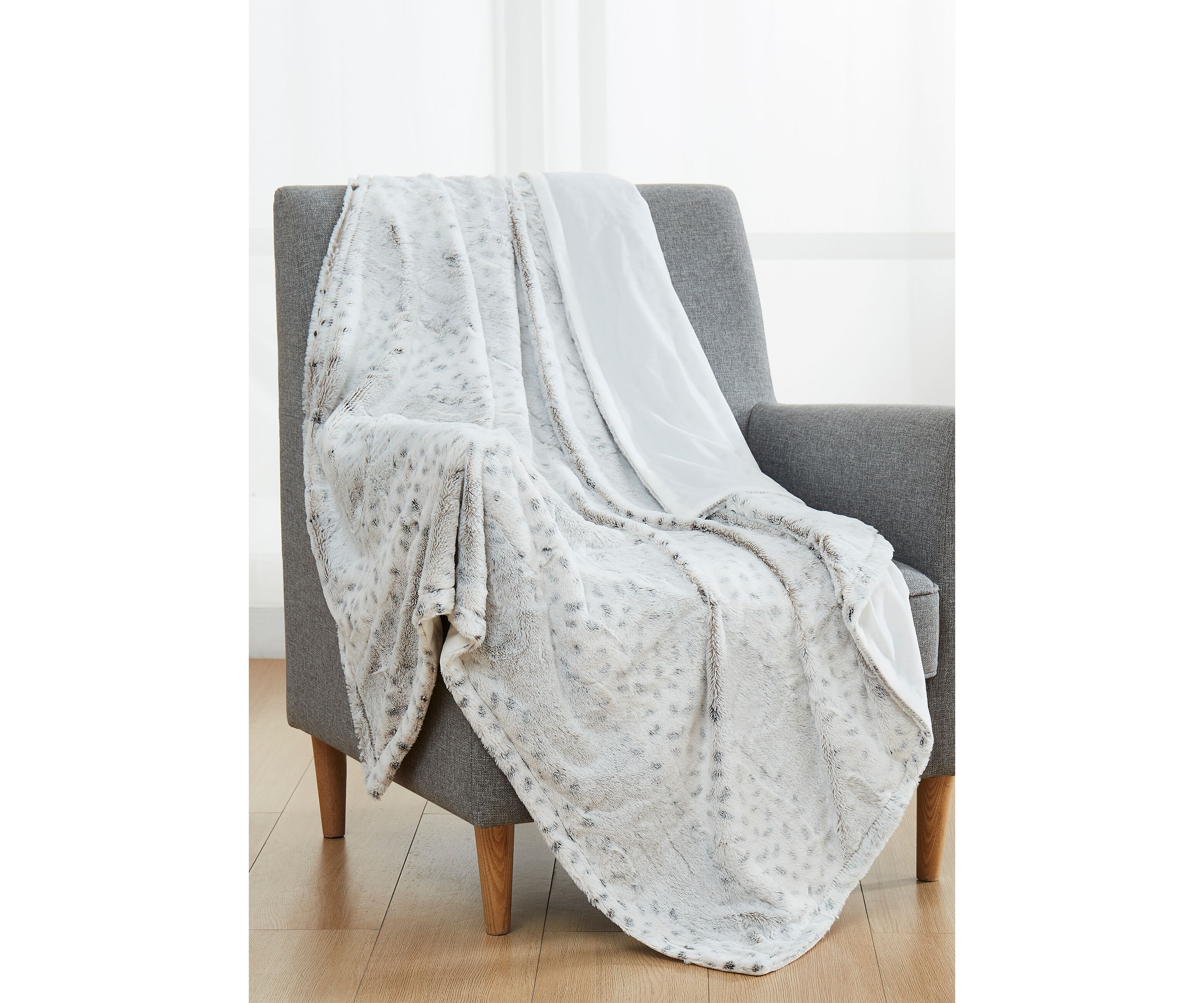 Snow Leopard Faux Fur Throw Blanket