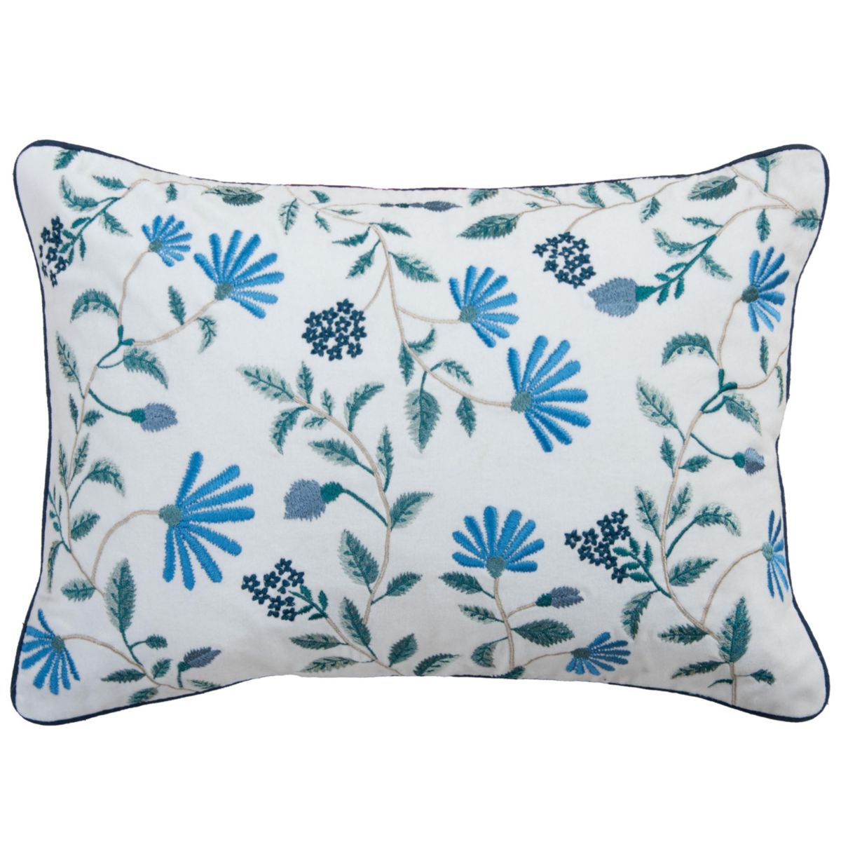 Botanical Ivory/Blue 14" X 20" Poly Filled Pillow