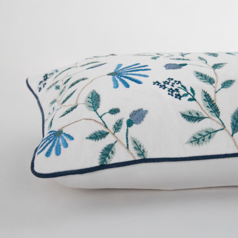 Botanical Ivory/Blue 14" X 20" Poly Filled Pillow